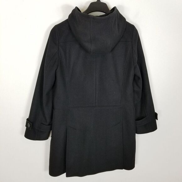 J.Crew Women Wool Blend Duffle Coat Size S Black Hooded Button Up Trench Jacket - Picture 5 of 8